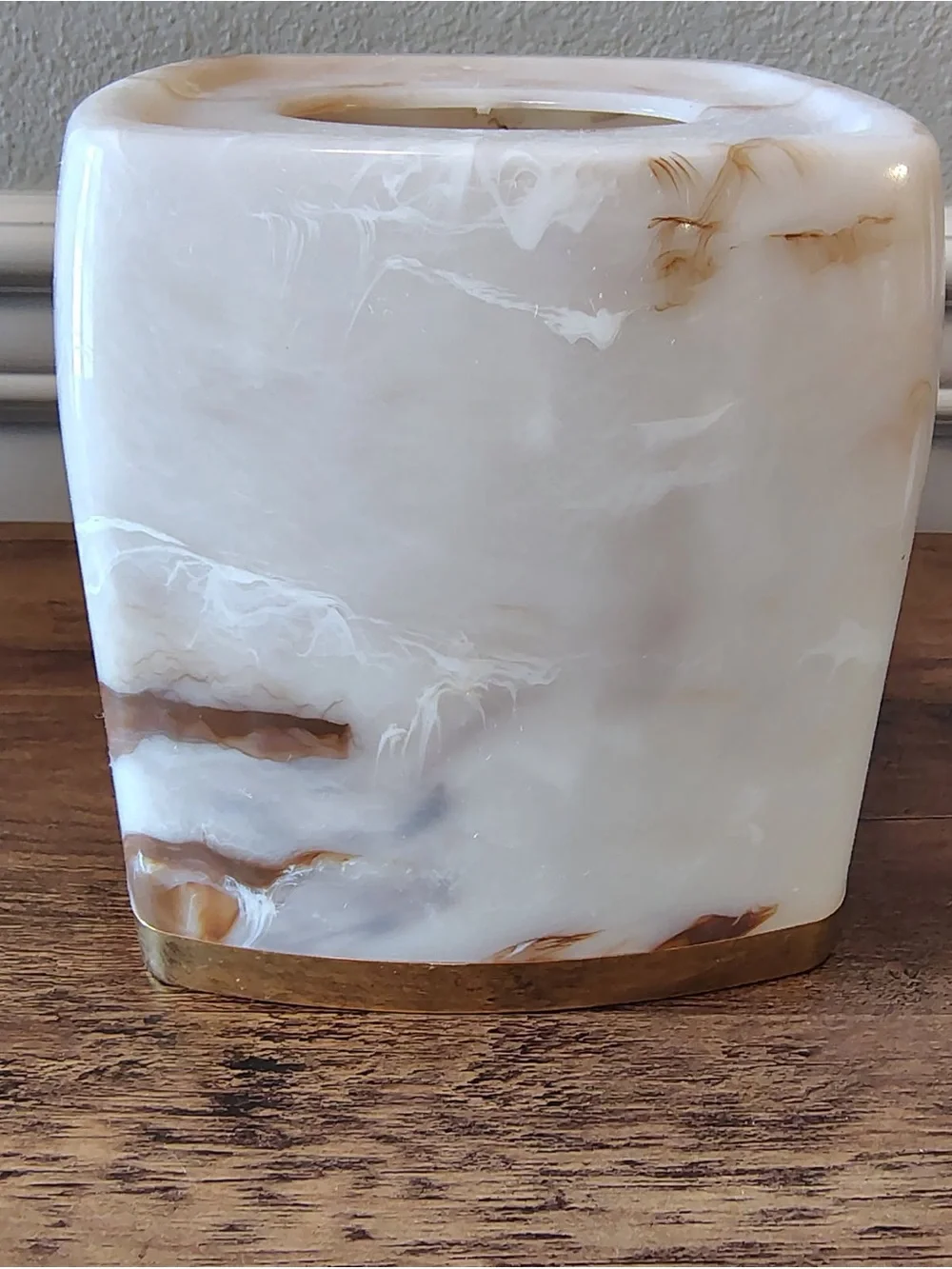 Vtg 90s Faux Marble Tissue Box Cover Plastic Cream Square 22 Karat Gold Plated